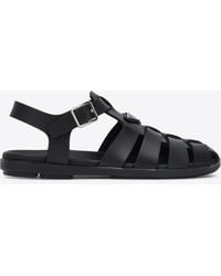 Prada - Triangle Logo Rubber Cage Sandals - Lyst