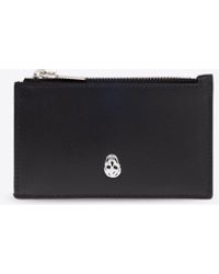 McQueen - Skull Print Leather Zip Cardholder - Lyst