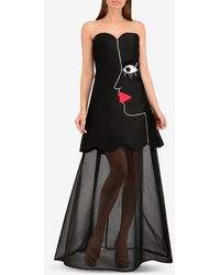 Isabel Sanchis Silk Strapless A-line Gown With Face Applique - Black