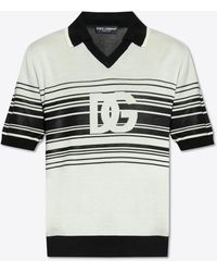 Dolce & Gabbana - V-Neck Silk Logo T-Shirt - Lyst