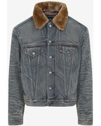 Acne Studios - Vintage Denim Jacket With Fur Collar - Lyst