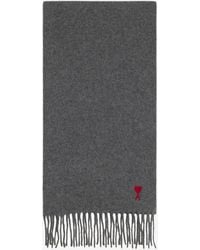Ami Paris - Ami De Coeur Wool Fringe Scarf - Lyst