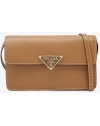 Prada - Mini Triangle Logo Leather Shoulder Bag - Lyst