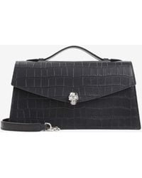 McQueen - Skull Croc-Embossed Leather Top Handle Bag - Lyst