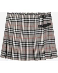 Burberry - Checked Wool Pleated Mini Skirt - Lyst