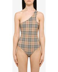 Burberry - Vintage Check One-Shoulder Swimsuit - Lyst