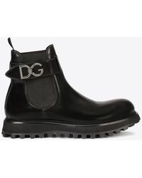 Dolce & Gabbana - Dg Logo Leather Ankle Boots - Lyst
