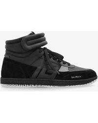 Balmain - Swan Leather And Suede High-Top Sneakers - Lyst