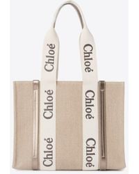 Chloé - Woody Leather And Linen Tote Bag - Lyst