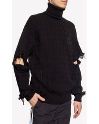 Balenciaga - Destroyed Turtleneck Sweater With Logo Embroidery - Lyst