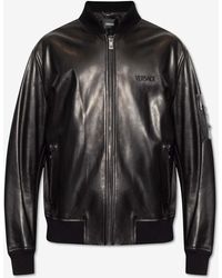 Versace - Leather Zip-Up Bomber Jacket - Lyst