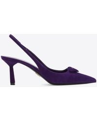 Prada - 75 Triangle Logo Slingback Suede Pumps - Lyst