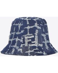 Fendi - Fringed Ff Jacquard Denim Bucket Hat - Lyst