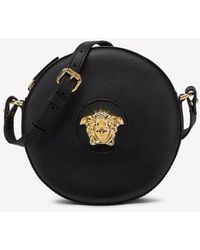 Versace Medusa Round Crossbody Bag In Grained Leather in Blue | Lyst