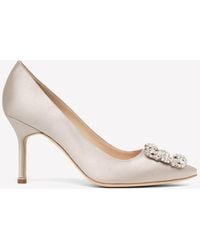Manolo Blahnik - Hangisi 90 Crystal Buckle Satin Pumps - Lyst
