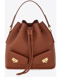 Ferragamo - Multi-Pocket Leather Bucket Bag - Lyst