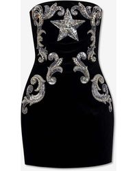 Balmain - Paisley Embroidered Strapless Dress - Lyst