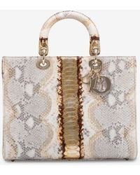 Dior Lady Large Shiny Python Leather Handbag Onesize - Natural