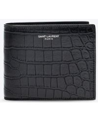 Saint Laurent - Croc-Embossed Leather Bi-Fold Wallet - Lyst