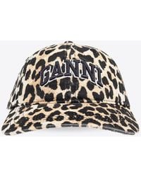 Ganni - Leopard Print Logo Baseball Cap - Lyst