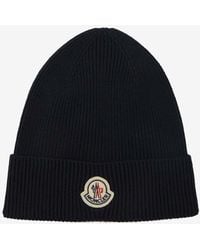 Moncler - Logo Patch Ribbed Wool Beanie - Lyst