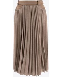 Sacai - Pleated Midi Skirt With Belt - Lyst