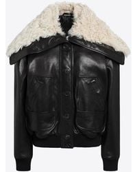 The Attico - Shearling Collar Leather Bomber Jacket - Lyst