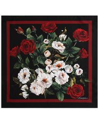 Dolce & Gabbana - Rose Print Silk Twill Scarf - Lyst