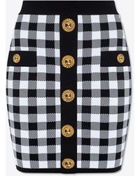 Balmain - Gingham Check Knit Mini Skirt - Lyst