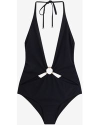 Celine - Triomphe Deep V-Neck One-Piece Swimsuit - Lyst