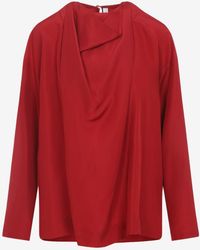 Carven - Draped Long-Sleeved Silk Blouse - Lyst