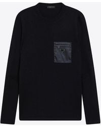 Prada - Triangle Logo Wool Sweater - Lyst