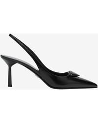 Prada - 75 Brushed Leather Slingback Pumps - Lyst