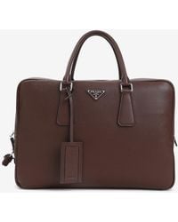 Prada - Triangle Logo Leather Briefcase - Lyst