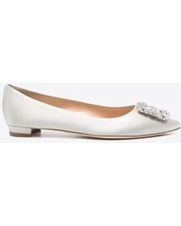 Manolo Blahnik - Hangisiflat Crystal Buckle Satin Ballet Flats - Lyst