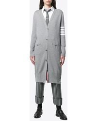 Thom Browne - 4-Bar Stripes Long V-Neck Cardigan - Lyst