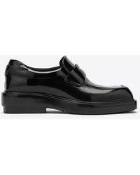 Prada - Square-Toe Brushed Leather Loafers - Lyst