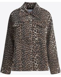 Ganni - Leopard Print Denim Jacket - Lyst