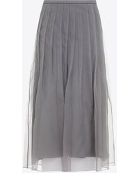 Brunello Cucinelli - Pleated Silk Organza Midi Skirt - Lyst
