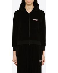 Balenciaga - Logo Embroidered Zip-Up Hooded Sweatshirt - Lyst