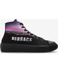 Versace - Greca Hills Print High-Top Sneakers - Lyst