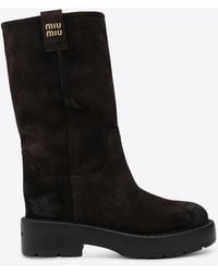 Miu Miu - Mid-Calf Suede Boots - Lyst