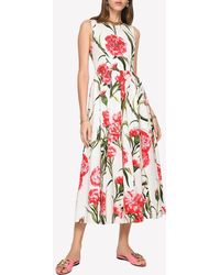 Dolce & Gabbana - Carnation Print Sleeveless Midi Dress - Lyst