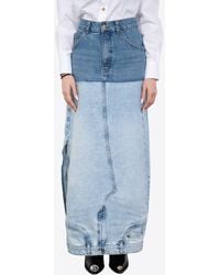 A.W.A.K.E. MODE - Denim-Mirror Midi Denim Skirt - Lyst