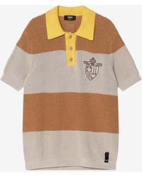 Fendi - Logo Crest Knitted Stripe Polo T-Shirt - Lyst
