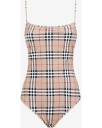Burberry - Checked One-Piece Swimsuit - Lyst