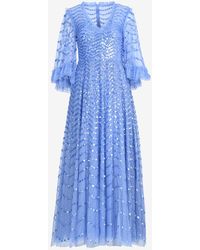 Needle & Thread - V-Neck Shimmer Wave Gloss Sequined Gown - Lyst