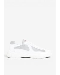 Prada - Leather And Mesh Low-Top Sneakers - Lyst