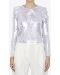 Self-Portrait - Long-Sleeved Sequined Top - Lyst