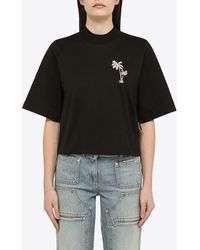 Palm Angels - Embroidered Palm Tree Cropped T-Shirt - Lyst
